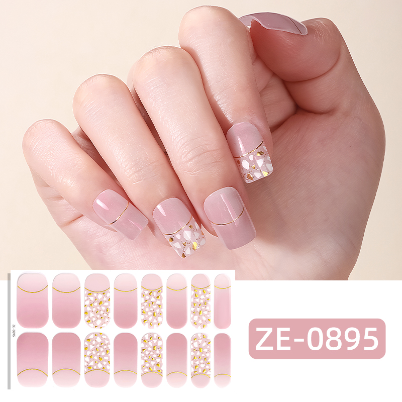 Full Cover Adhesive - 16Tips Pembe Glitter Tam Kapak Tırnak